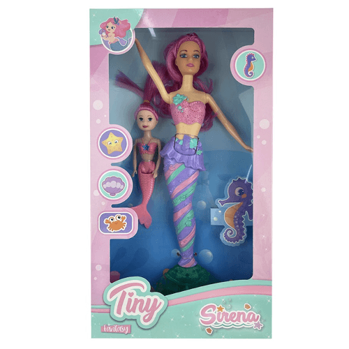 Muñeca Tiny Sirena y Mini sirena Rosa Lila y Turquesa