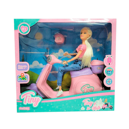 Muñeca Tiny y su Moto Remera Rosa