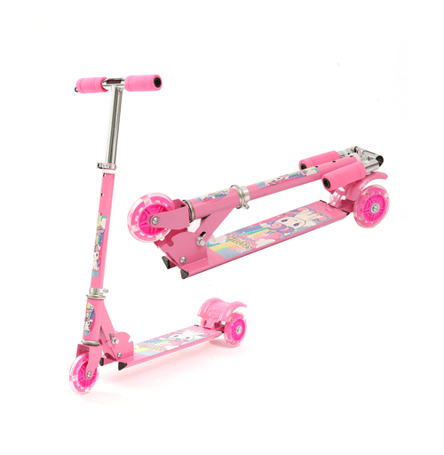 Super Monopatín Unicornio Plegable con 3 ruedas con Luz Rosa
