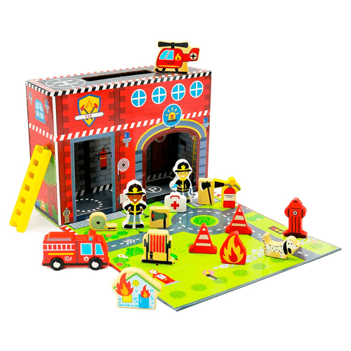 Juego Didáctico de Madera Tooky Toy Estación de Bomberos
