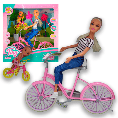Muñeca Tiny y Luli Paseo en Bici Blanco y Negro