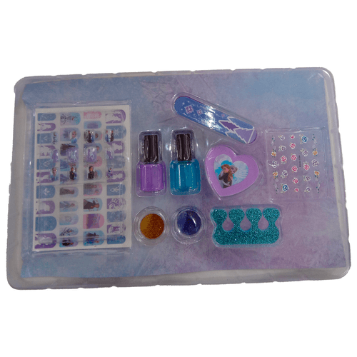 Frozen Set De Uñas Con Esmaltes Y Adhesivos Azul y Dorado