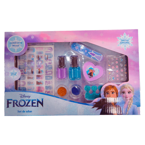 Frozen Set De Uñas Con Esmaltes Y Adhesivos Azul y Dorado