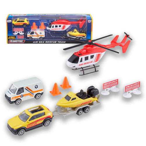 Set Equipo De Rescate De La Ciudad Lancha Amarilla Teamsterz