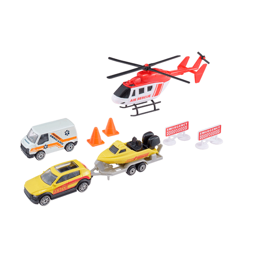 Set Equipo De Rescate De La Ciudad Lancha Amarilla Teamsterz