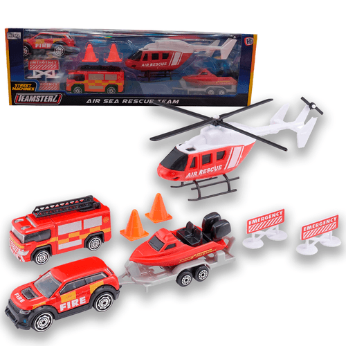 Set Equipo De Rescate De La Ciudad Lancha Roja Teamsterz