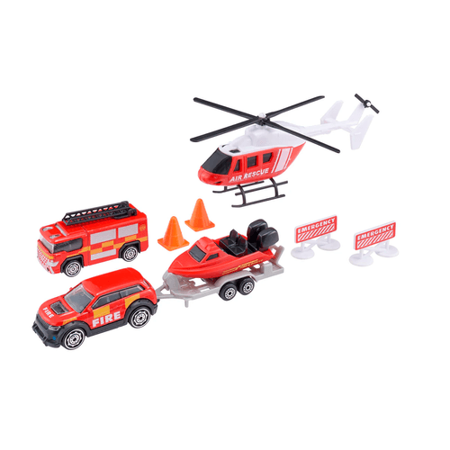 Set Equipo De Rescate De La Ciudad Lancha Roja Teamsterz