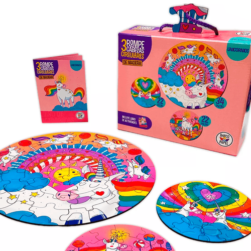 Set 3 Rompecabezas Circular de Madera  Unicornios