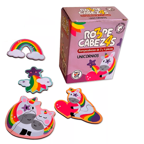 Set 4 Rompecabezas de 3 y 4 Piezas Unicornios