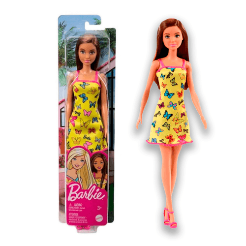 Muñeca Barbie Basica Original Vestido Mariposas Amarillo