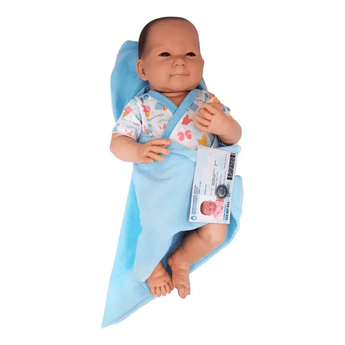 Bebote Realista Soft Bruno 38cm con Pañalero y Mantita Celeste con Dibujos de Mamaderas