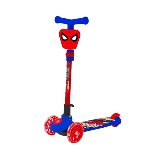 Monopatín Spiderman Plegable + Kit Casco Y Protecciones Con Ruedas Rojas