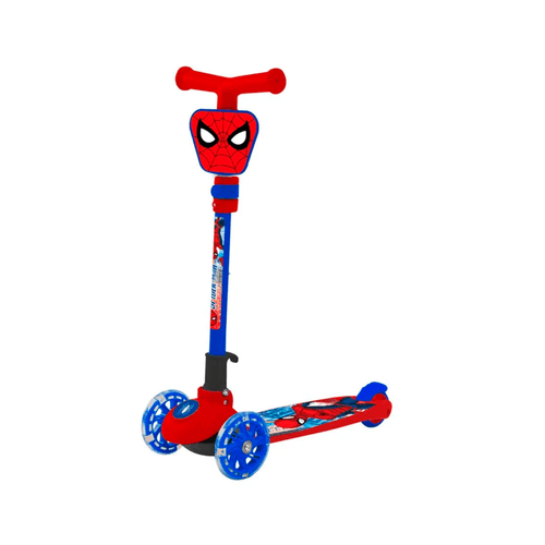 Monopatin Spiderman Plegable Con Luces Incluye Casco, Rodilleras y Coderas Ruedas Azules