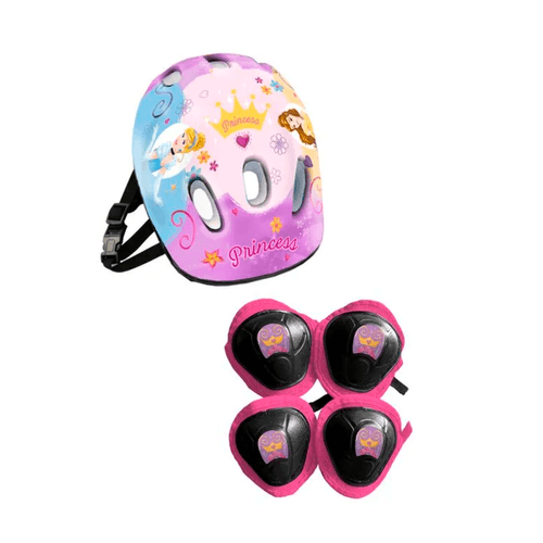 Monopatín Princesas Plegable con luces. Incluye Casco, Rodilleras y Coderas. Rosa