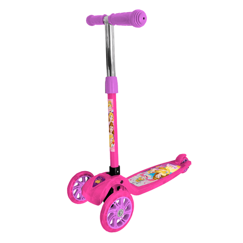 Monopatín de pie Plegable con Luces reforzado Princesas con Casco, Rodilleras y Coderas Ruedas Rosas