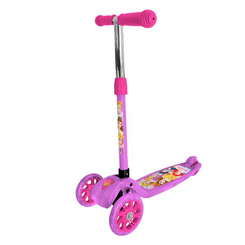 Monopatín de pie Plegable con Luces reforzado Princesas con Casco, Rodilleras y Coderas Ruedas Lilas