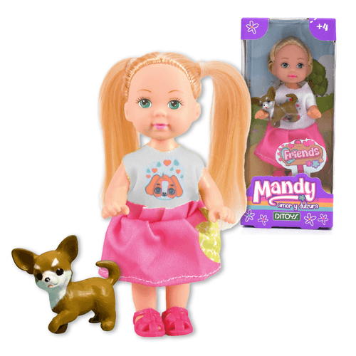 Muñeca Mandy y Puppy Remera Blanca