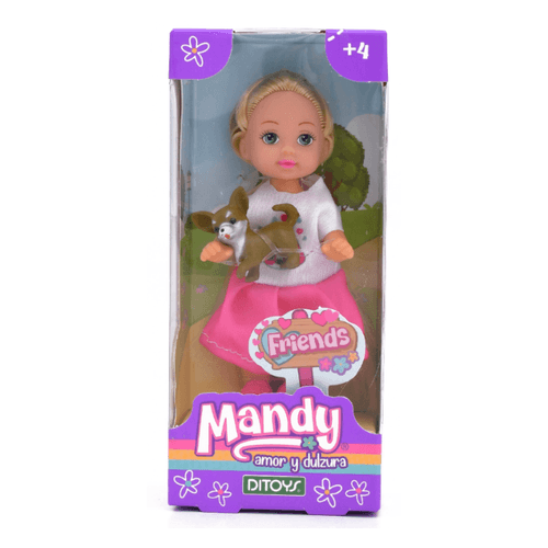 Muñeca Mandy y Puppy Remera Blanca