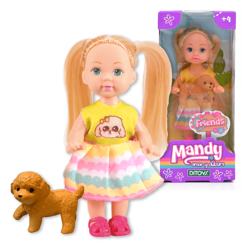 Muñeca Mandy y Puppy Remera Amarilla