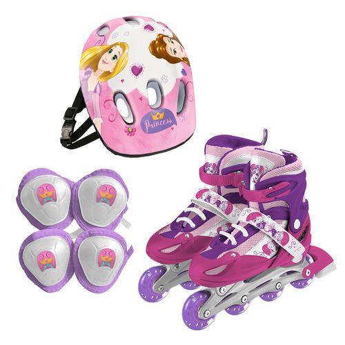 Rollers Princesas 3 en 1 con Luces y Ruedas Intercambiables Incluye Casco, Rodilleras y Coderas Talle M Rosa
