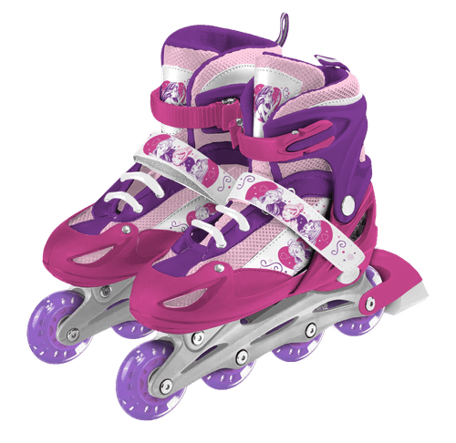 Rollers Princesas 3 en 1 con Luces y Ruedas Intercambiables Incluye Casco, Rodilleras y Coderas Talle M Rosa