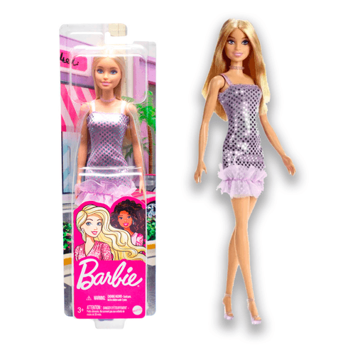 Muñeca Barbie Glitz Vestido Brillos Lila