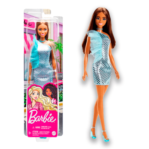 Muñeca Barbie Glitz Vestido Brillos Celeste