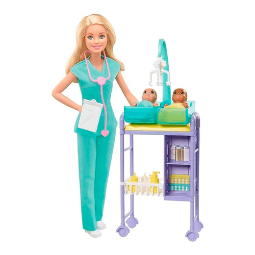 Muñeca Barbie de Colección Médica Pediatra de bebés Bata Celeste