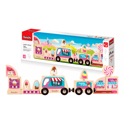 Trencity Candy Cream Bloques y Vehículos De Madera Imantados 14 Piezas