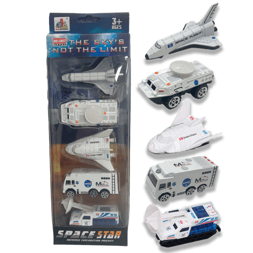 Pack x5 Vehículos Espaciales Die-Cast Metal Simil Hot Wheels Transbordador