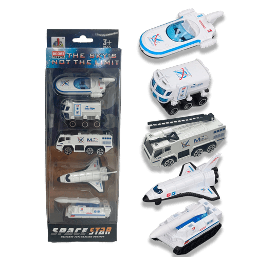 Pack x5 Vehículos Espaciales Die-Cast Metal Simil Hot Wheels Lancha Cohete