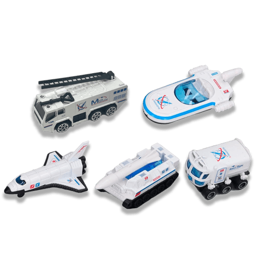 Pack x5 Vehículos Espaciales Die-Cast Metal Simil Hot Wheels Lancha Cohete