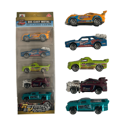 Pack x5 Autos Clásicos Die-Cast Metal Retro Simil Hot Wheels Amarillo Bosce