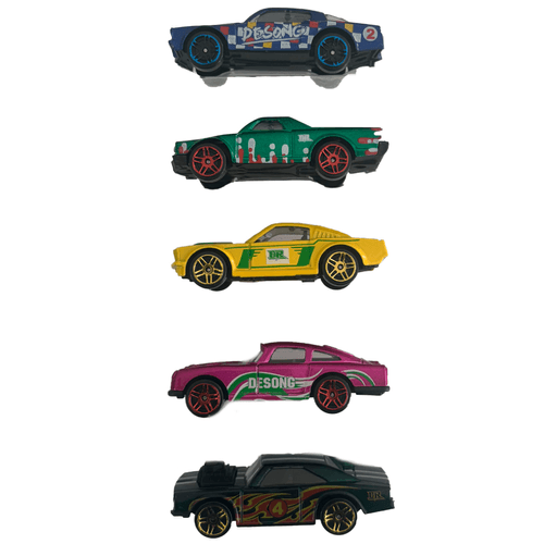 Pack x5 Autos Clásicos Die-Cast Metal Retro Azul Desong