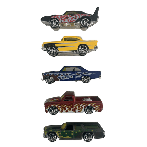 Pack x5 Autos Clásicos Die-Cast Metal Retro Simil Hot Wheels Negro con Llamas