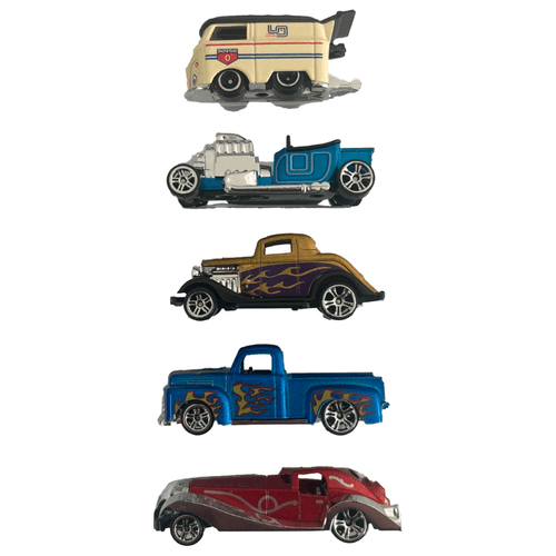 Pack x5 Autos Clásicos Die-Cast Metal Retro Simil Hot Wheels Van Blanca