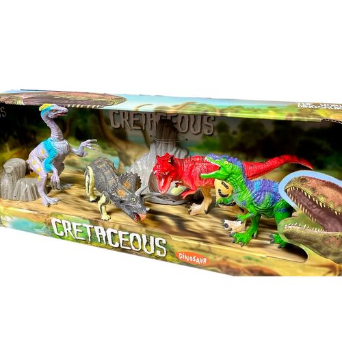 Set x4 Dinosaurios Coloridos Era Cretácica Velociraptor, Triceratops, Gigantosaurus, T-Rex