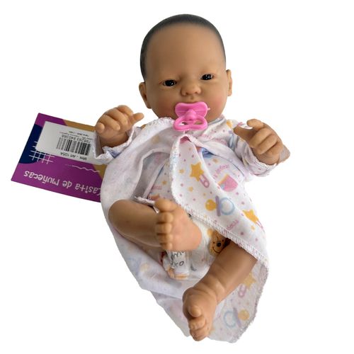 Bebote Realista Soft 25 cm con Bata Blancacon Dibujos y Chupete