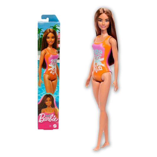 Muñeca Barbie de Playa Morocha Traje Naranja