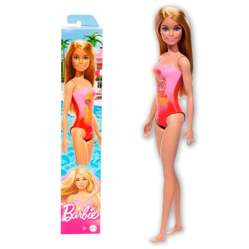 Muñeca Barbie de Playa Rubia Traje Rosa