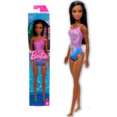 Muñeca Barbie de Playa Morocha Traje Violeta