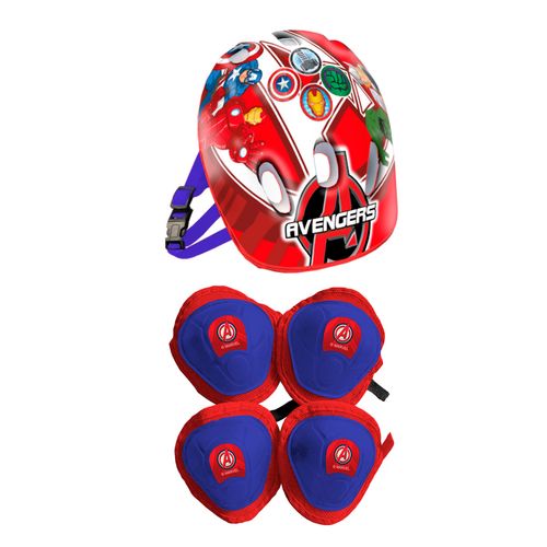 Monopatín Avengers Plegable con Luces, Casco, Rodilleras y Coderas Base Azul