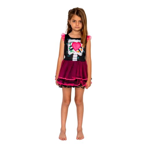 Disfraz Halloween Nena Esqueleto Fucsia