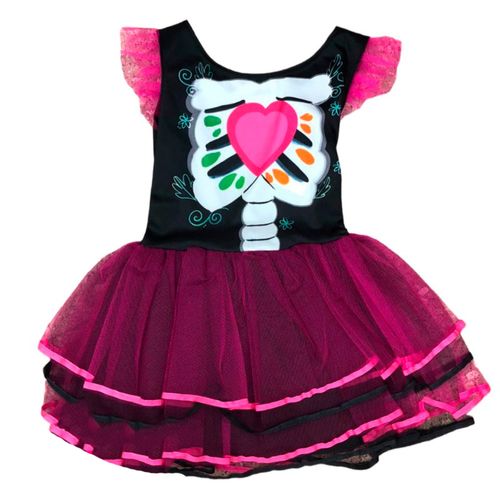 Disfraz Halloween Nena Esqueleto Fucsia