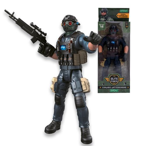 Figura Articulada Soldado 30 cm Comando Antiterrorismo Azul con Máscara de Gas