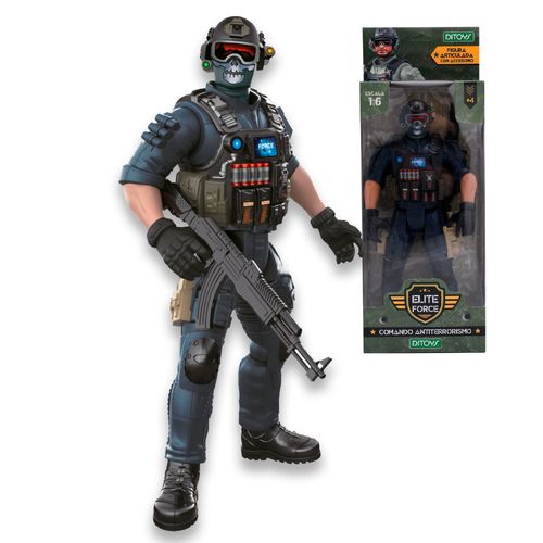 Figura Articulada Soldado 30 cm Comando Antiterrorismo Azul con Máscara Calavera