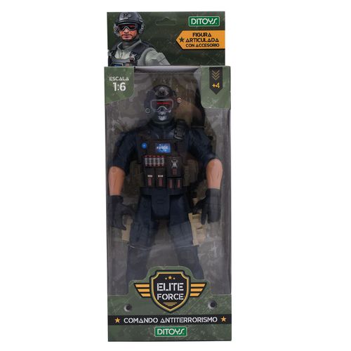 Figura Articulada Soldado 30 cm Comando Antiterrorismo Azul con Máscara Calavera