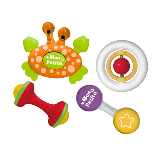 Mon Petite Tiernos Sonajeros Set x4 con Actividades Cangrejo Naranja