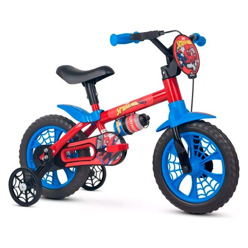 Bicicleta Rodado 12 Marvel Spiderman Azul y Rojo con Rueditas y Cantimplora