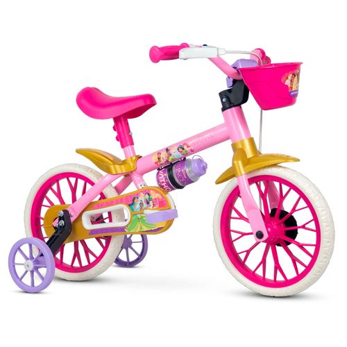 Bicicleta Rodado 12 Disney Princesas Rosa con Rueditas, Canasto y Cantimplora
